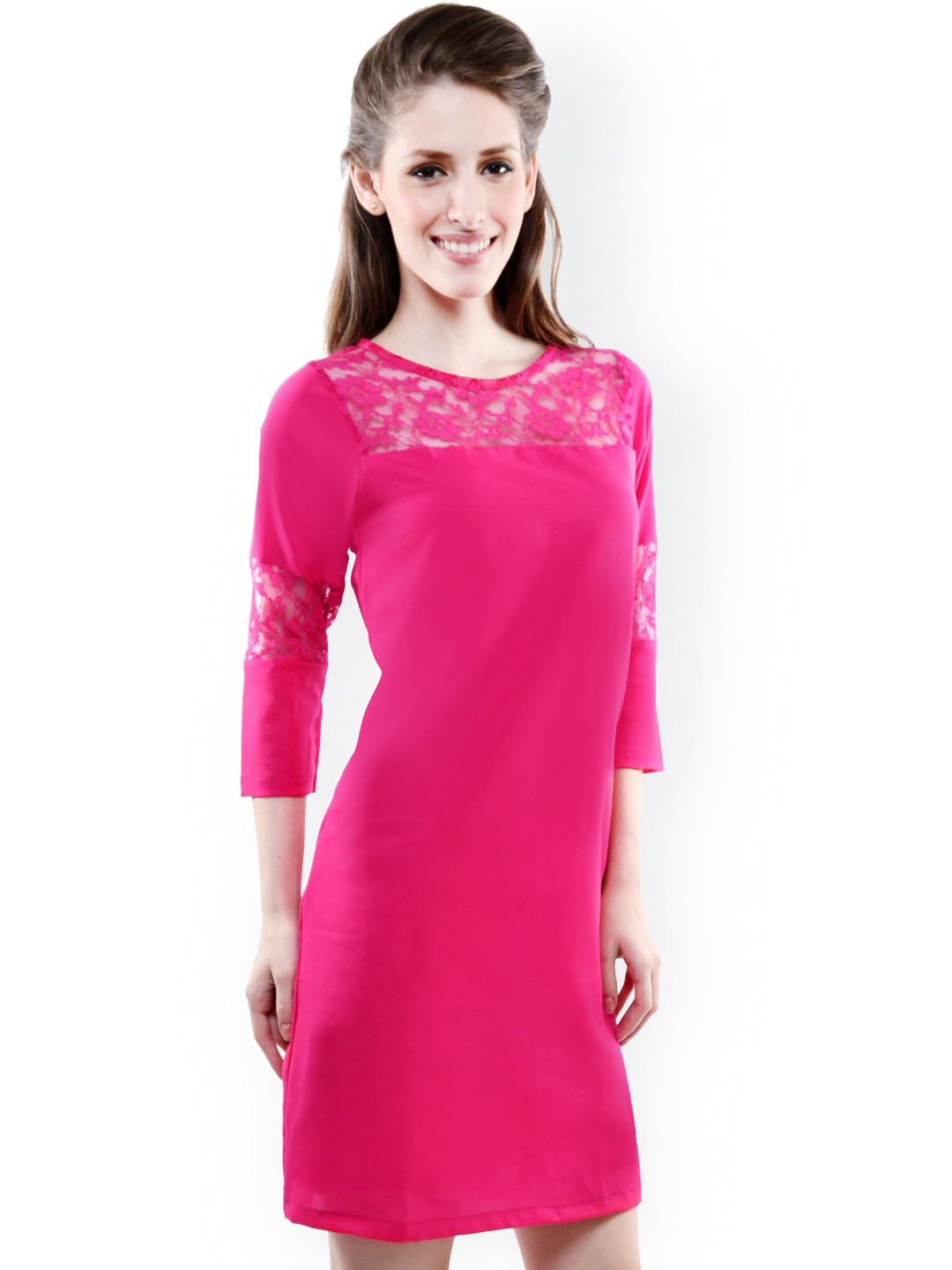 Miss Chase Pink Lace Knee Length Sheath Dress