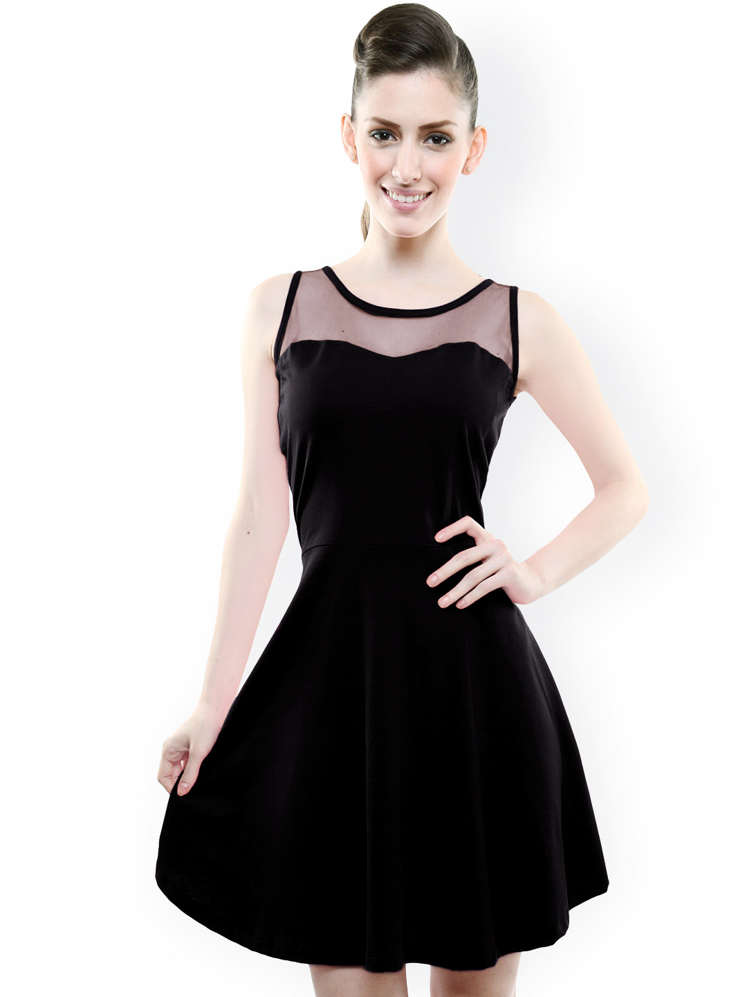 Miss Chase Black Knee Length Fit & Flare Dress