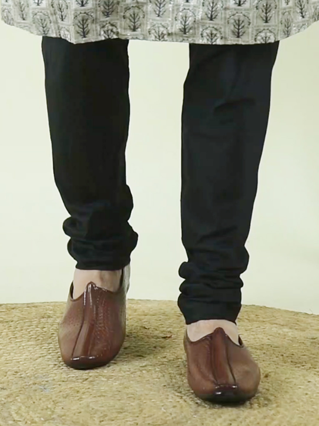 FAUSTO Men Brown Light Weight Patent Leather Mojaris