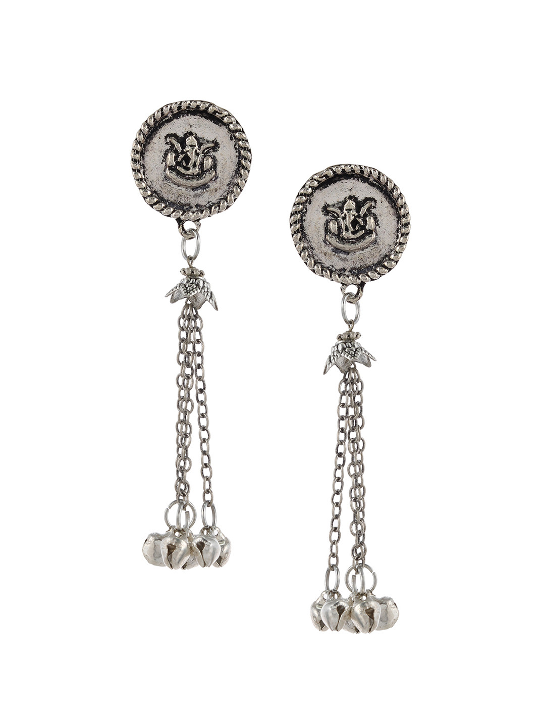 Silvermerc Designs Oxidised Silver-Plated German Silver Circular Drop Earrings