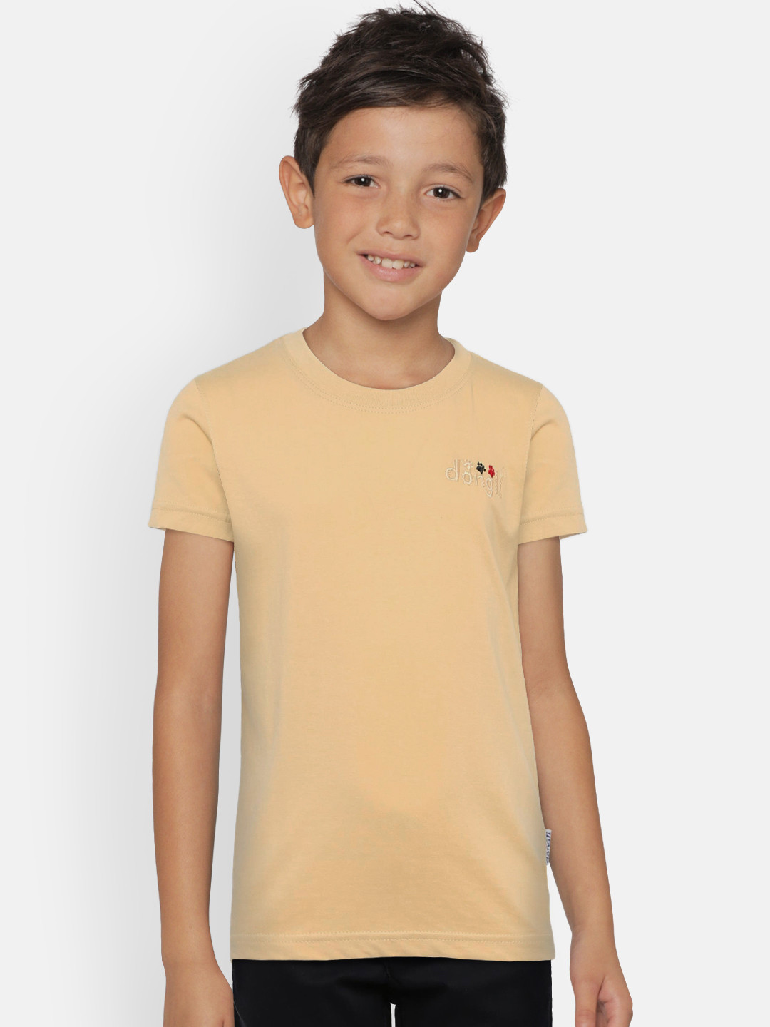 dongli Boys Beige Solid Round Neck T-shirt