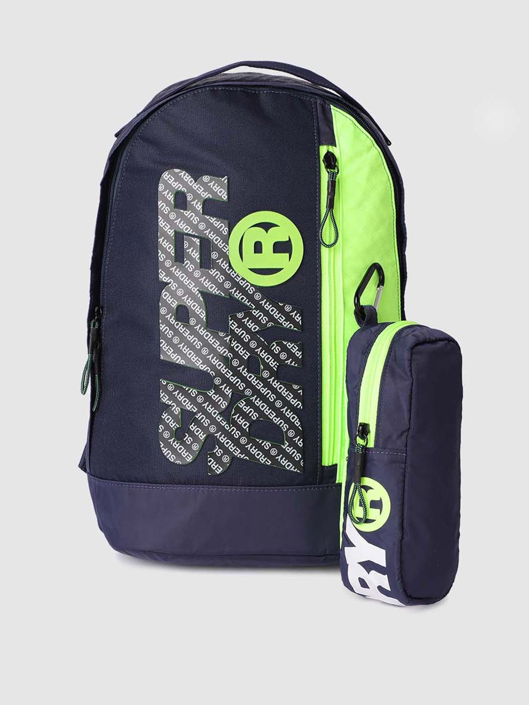 Buy Superdry Men Navy Blue Fluorescent Green Zac Freshman Brand Logo Laptop Backpack Backpacks for Men 10369889 Myntra