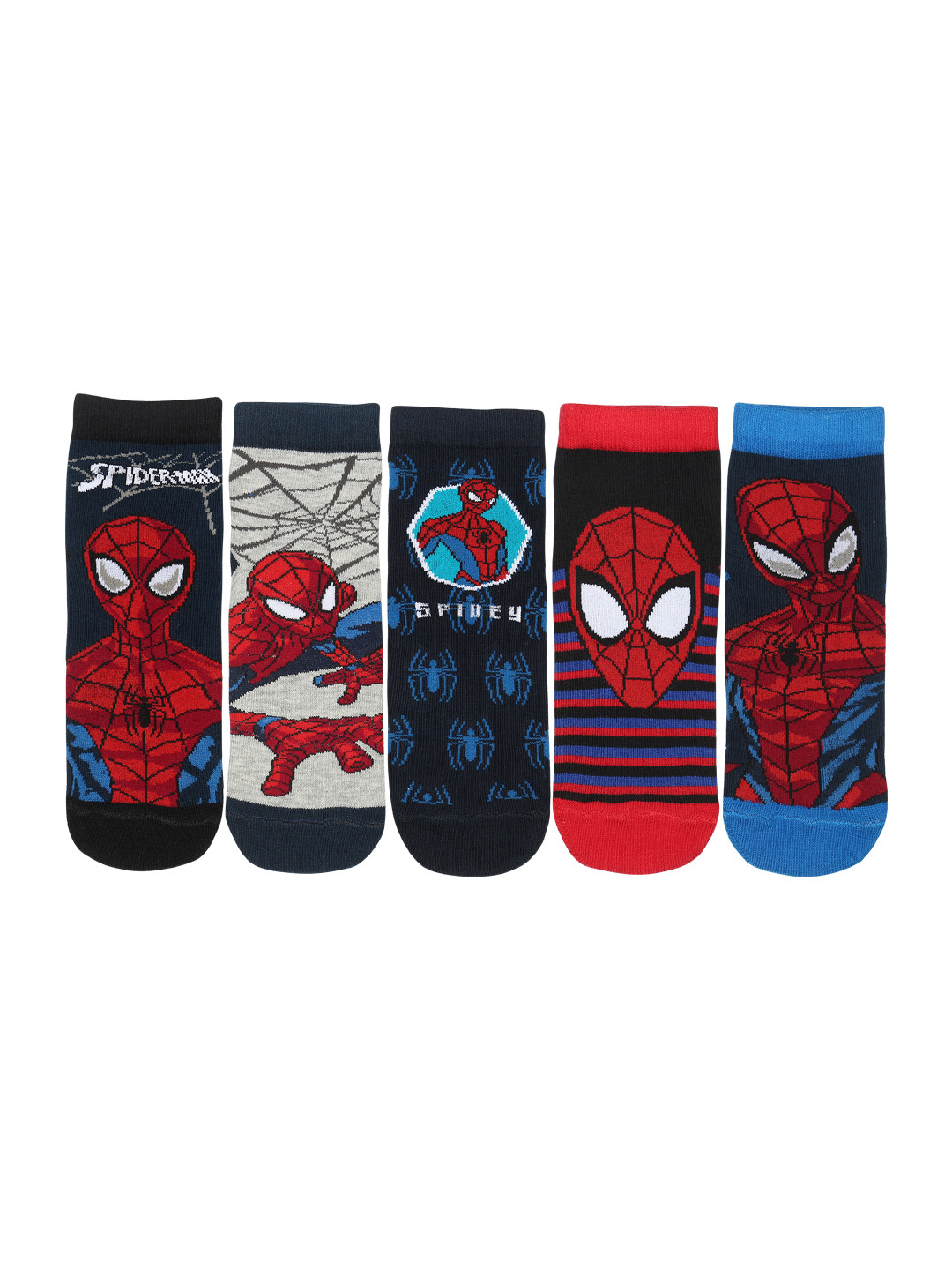 Supersox Unisex Pack of 5 Assorted Spiderman Ankle-Length Socks