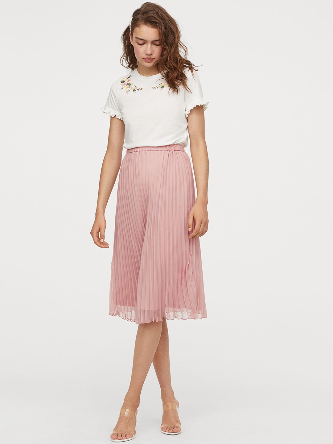 H&m pleated shop skirt pink