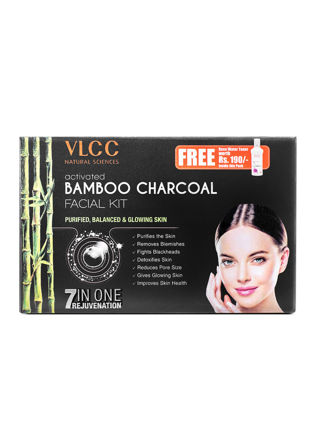VLCC Activated Bamboo Charcoal Facial Kit - 300g + Free Rose Water Toner - 100ml