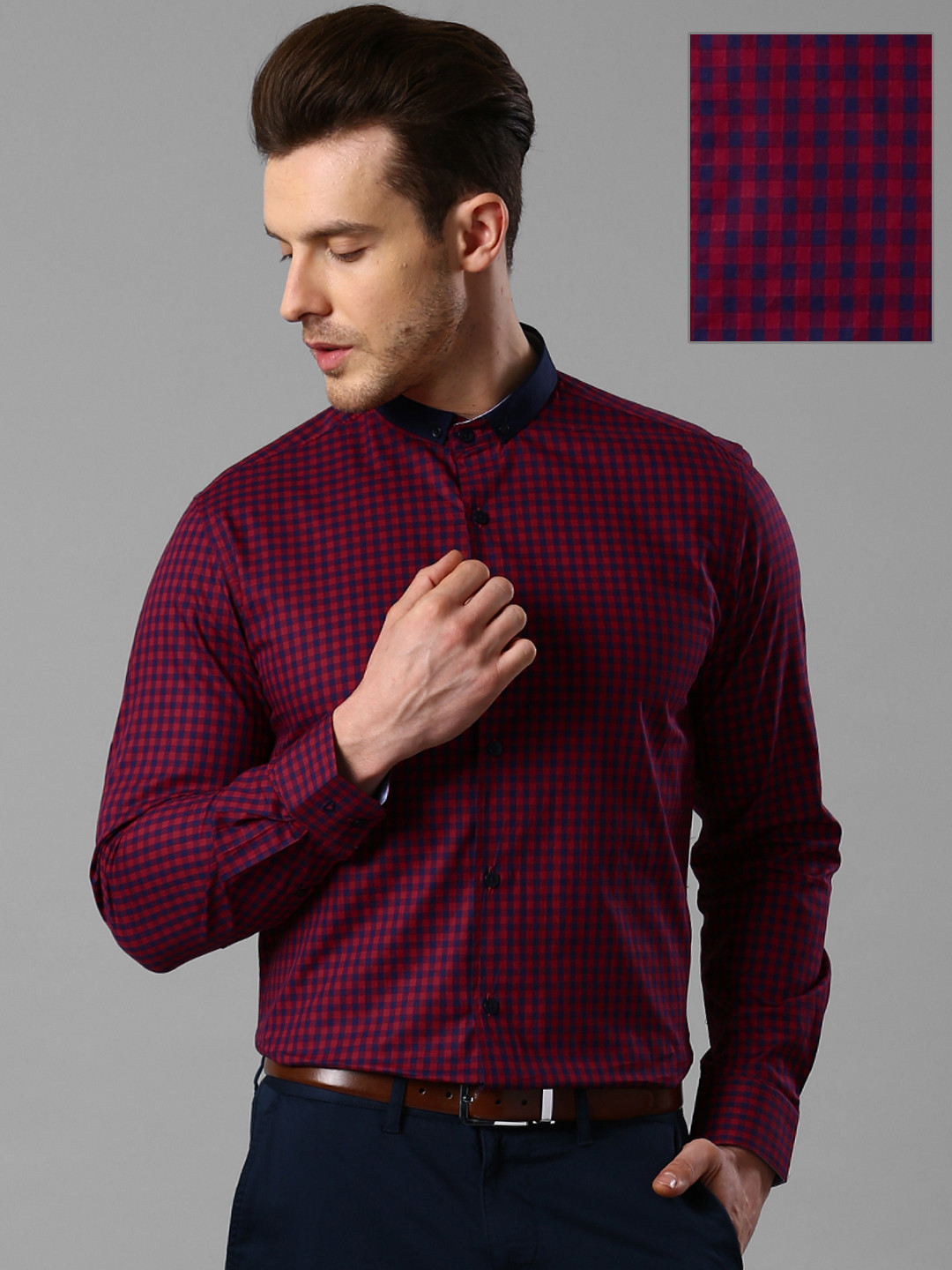 Navy Checked Slim Formal Shirt - Shirts 
