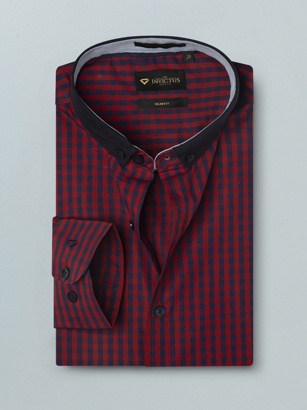 INVICTUS Red & Navy Checked Slim Formal Shirt