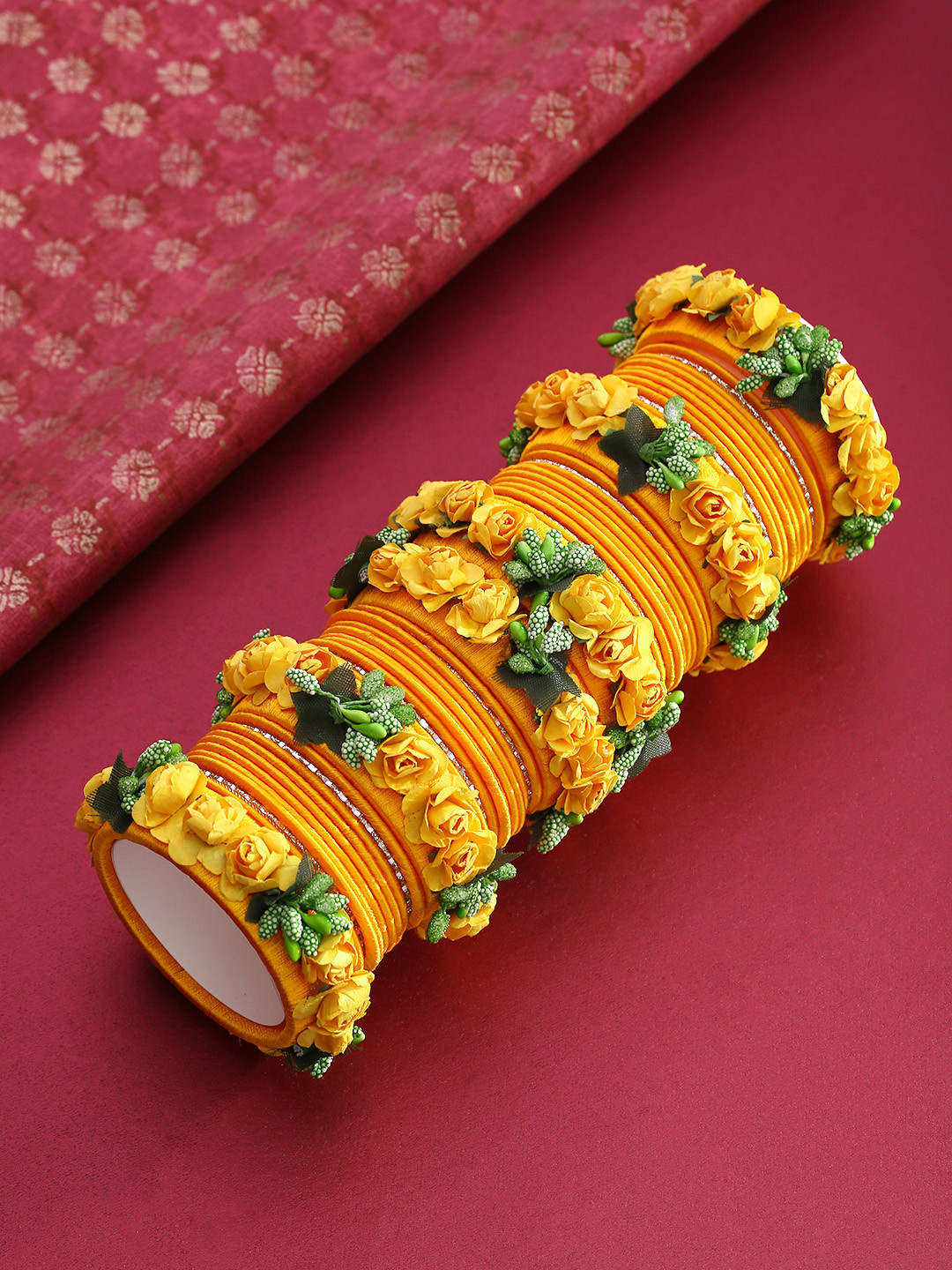 Priyaasi Set of 46 Yellow Handcrafted Floral Bangles