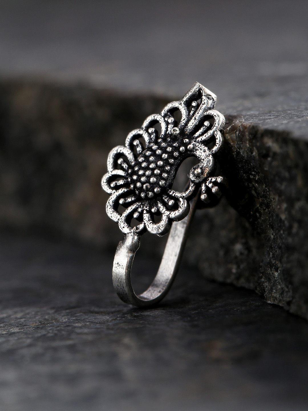 Priyaasi Oxidised Silver-Plated Peacock Shaped Clip-On Nosepin