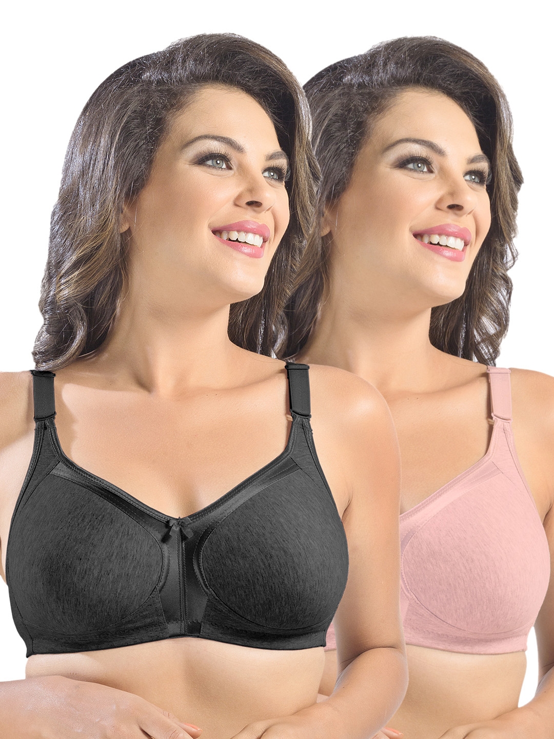 Buy Sonari Double Layered Non-Wired Full Coverage Super Support Bra (Pack  of 2) - Black Skin at Rs.950 online