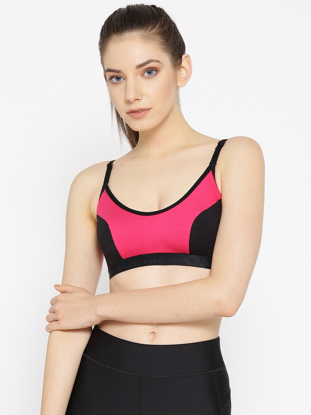Buy Lady Lyka Pink & Black Colourblocked Non Wired Non Padded Sports Bra  ACTIVE SPORT - Bra for Women 10396777