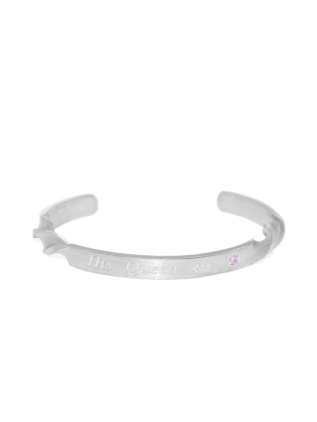 Peora Silver-Toned Stainless Steel Cuff Couple Bracelet