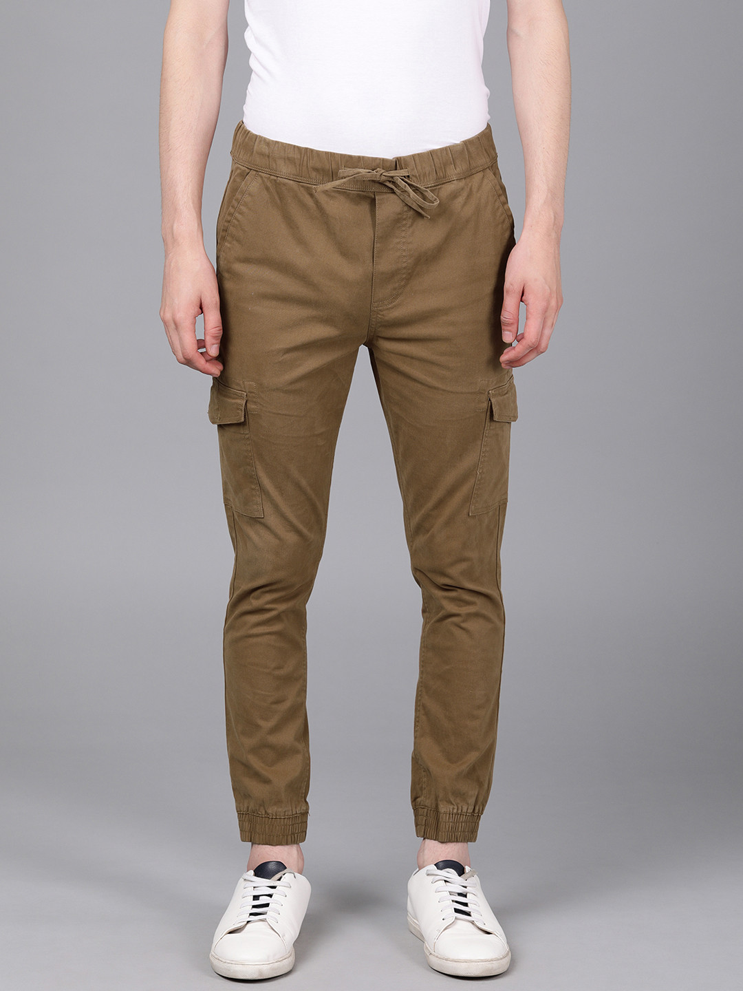 WROGN Men Tan Brown Regular Fit Solid Joggers