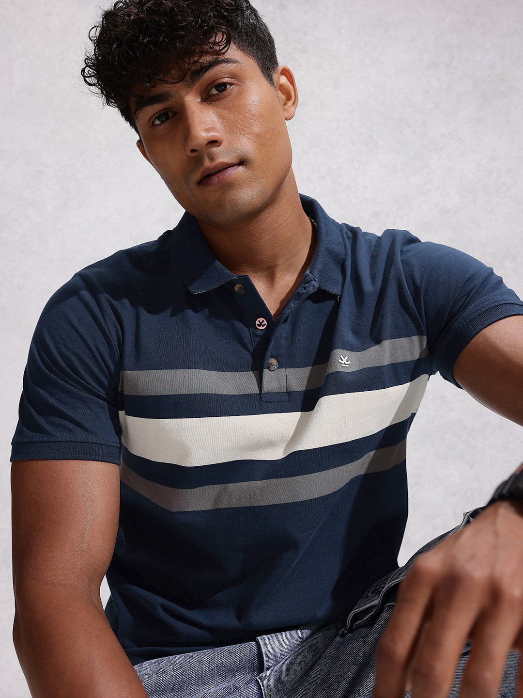 WROGN Striped Polo Collar  Cotton Slim Fit T-shirt