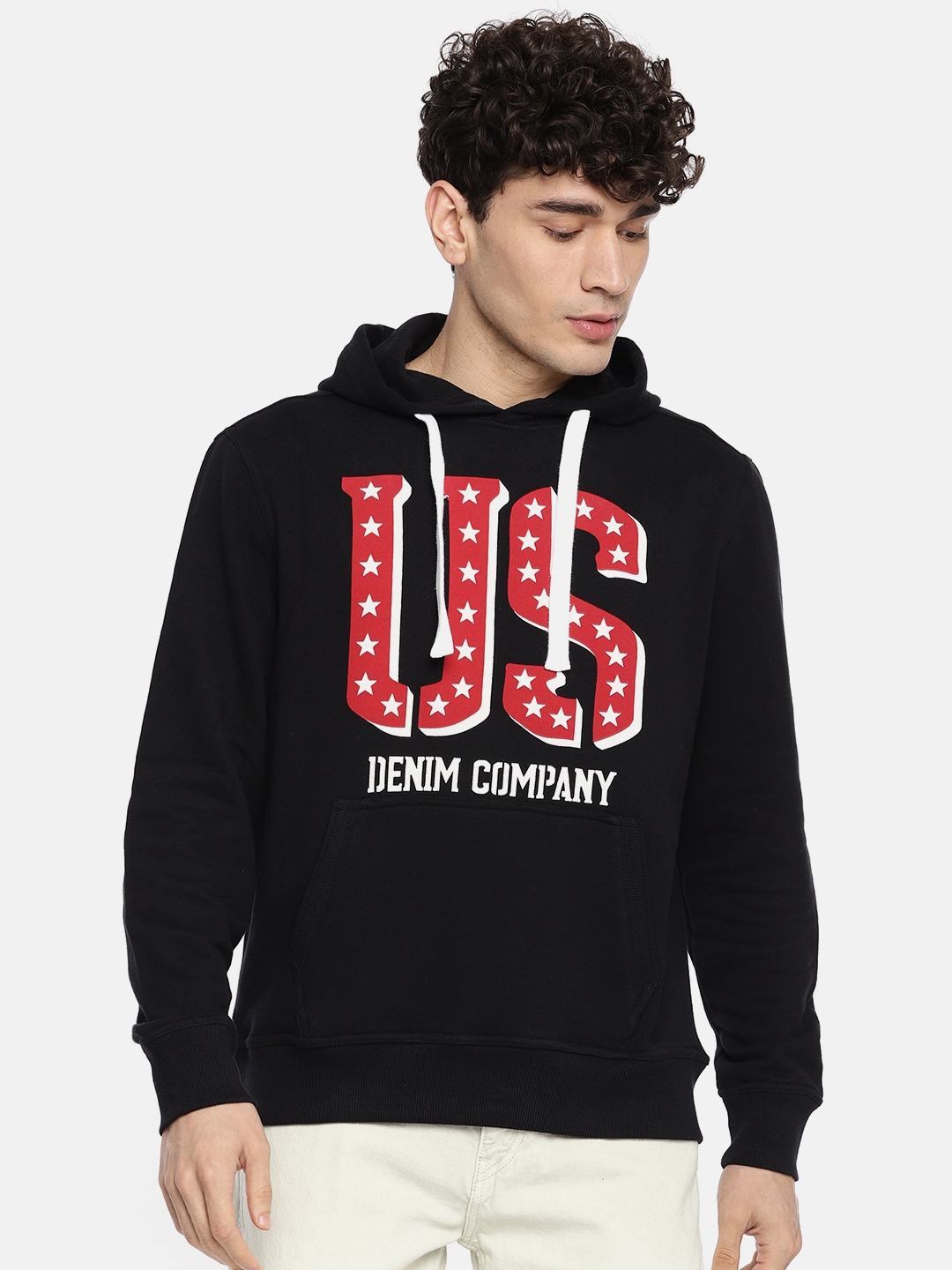 U.S. Polo Assn. Men Black Printed Hooded Sweatshirt