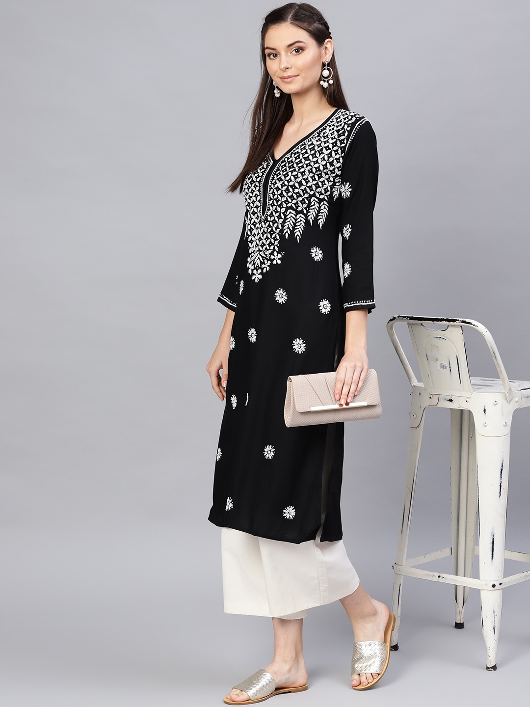 black and white chikankari kurta