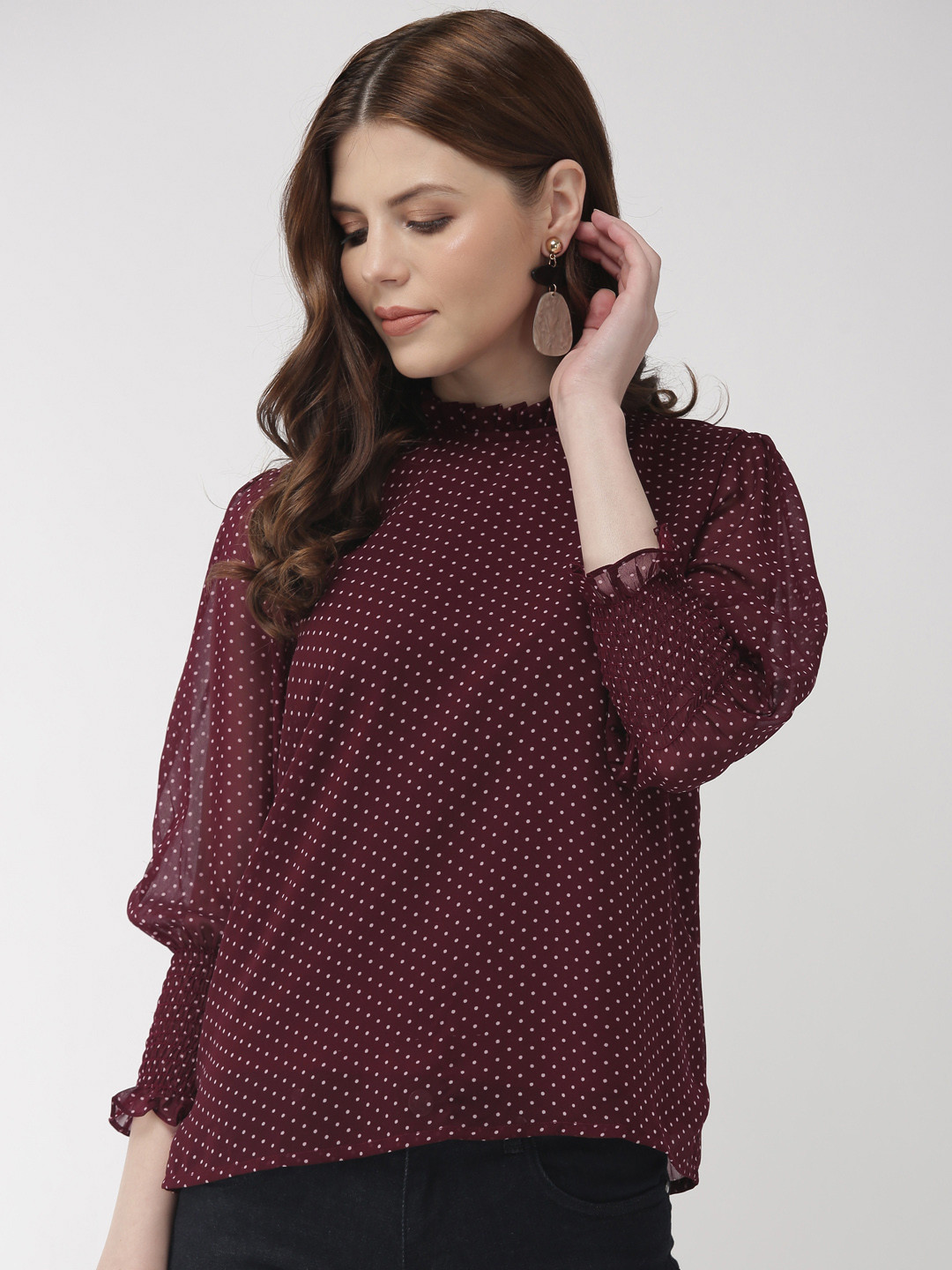 20Dresses Burgundy Polka Dots Smocked Top
