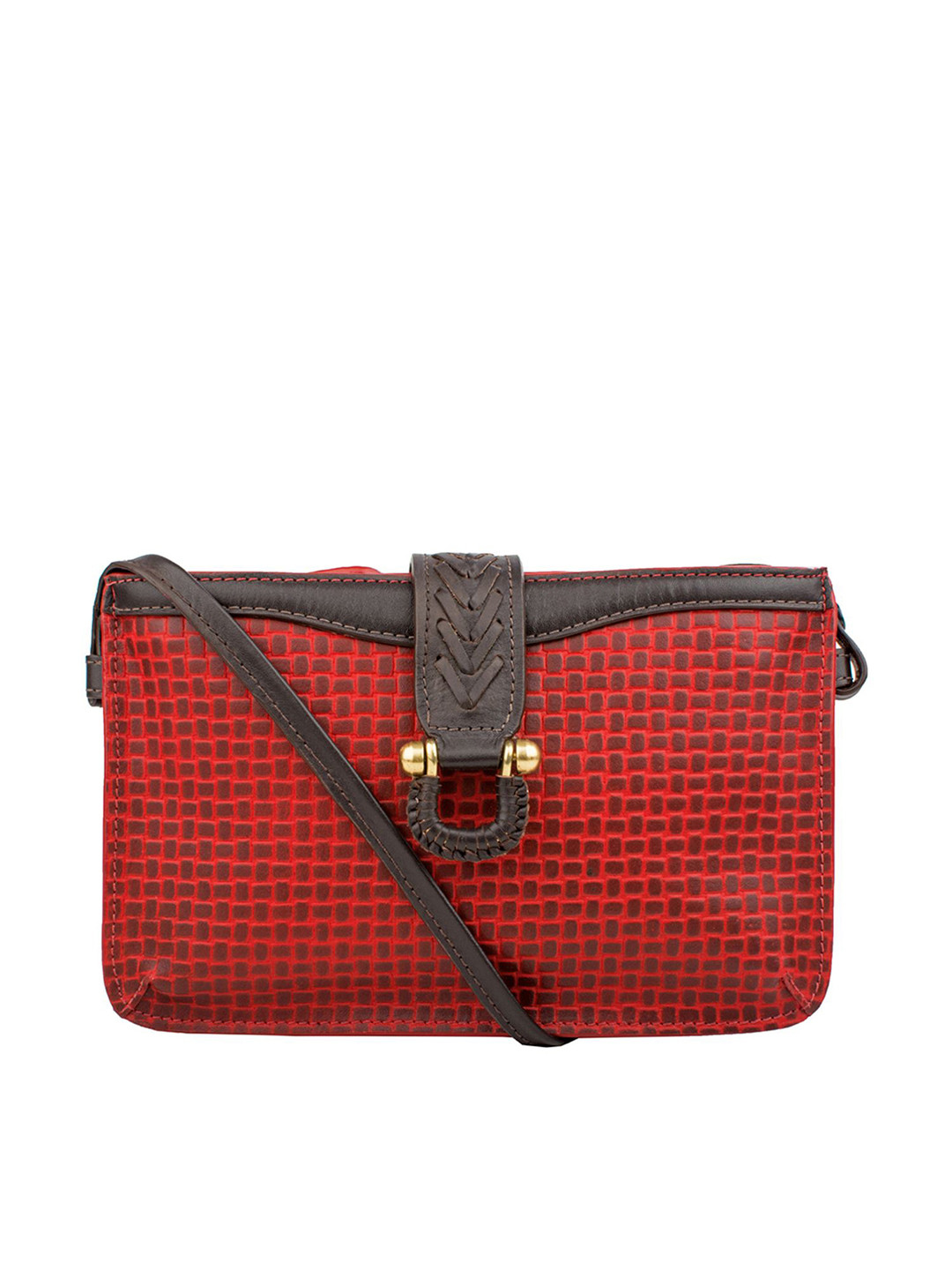 Hidesign Red & Brown Textured Sling Bag