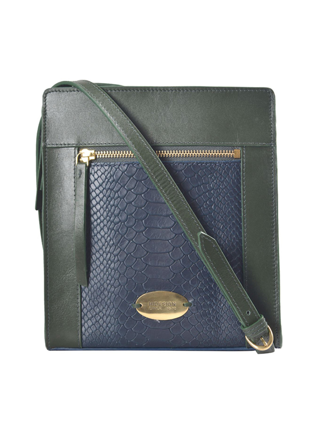 Hidesign Blue & Green Textured Leather Sling Bag