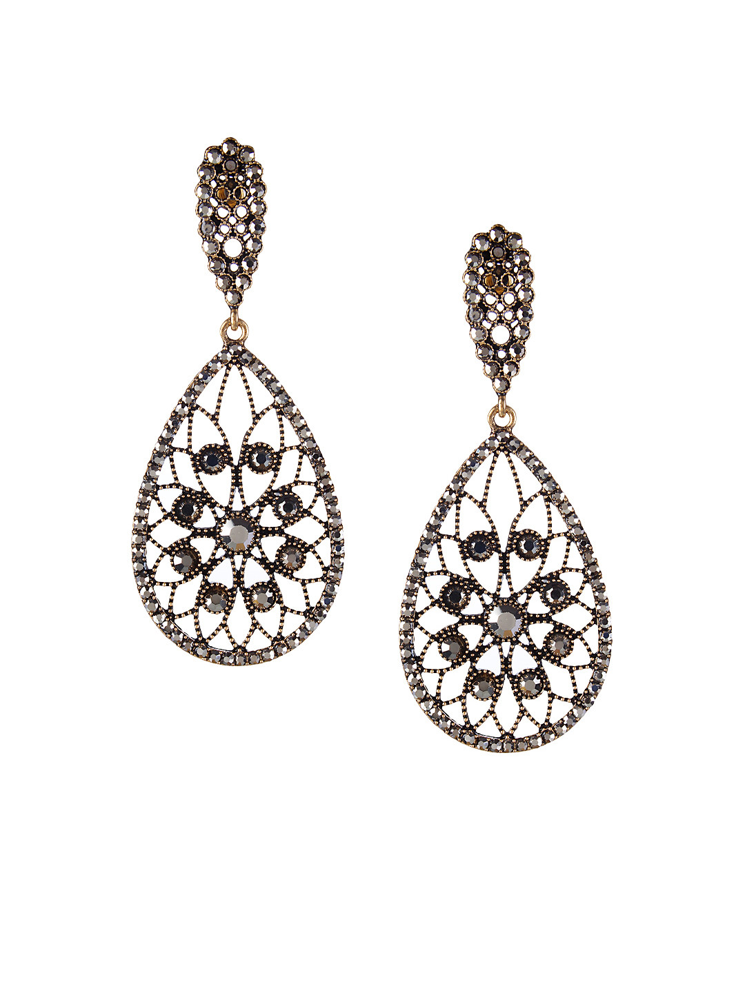 Mali Fionna Gold-Toned & Black Teardrop Shaped Drop Earrings