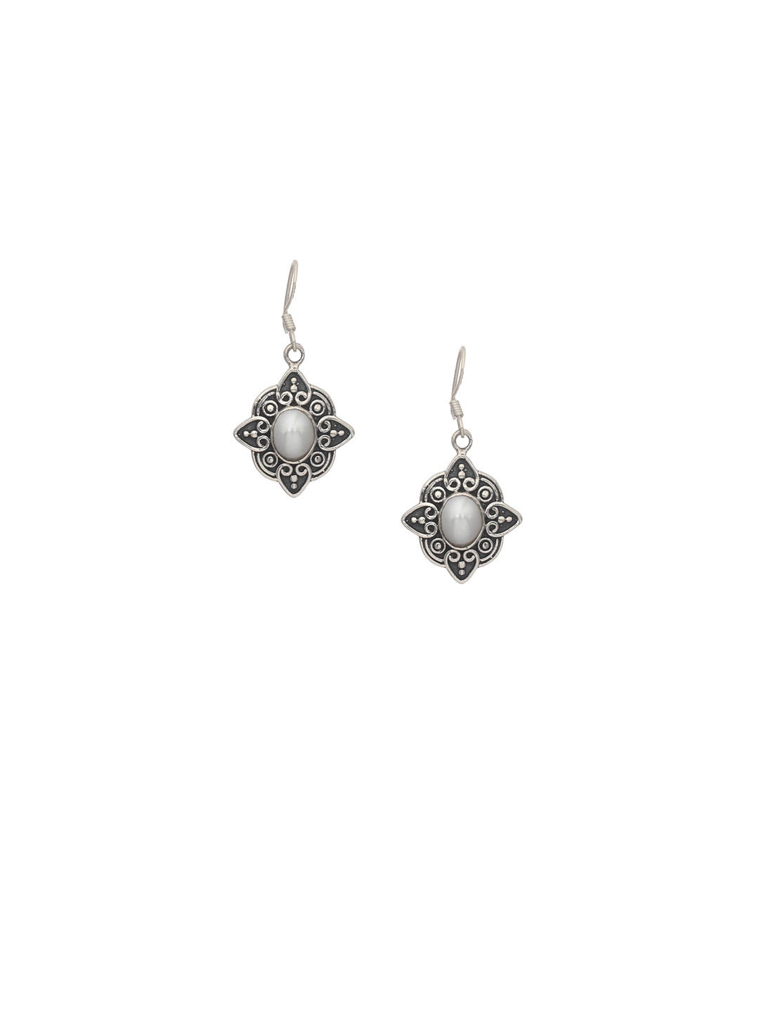 Silverholic Silver-Toned & Off-White Geometric Drop Earrings