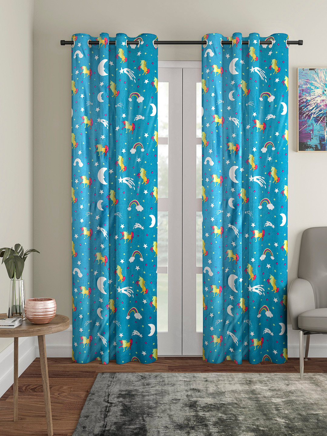 Cortina Turquoise Blue Set of 2 Black Out Door Curtains