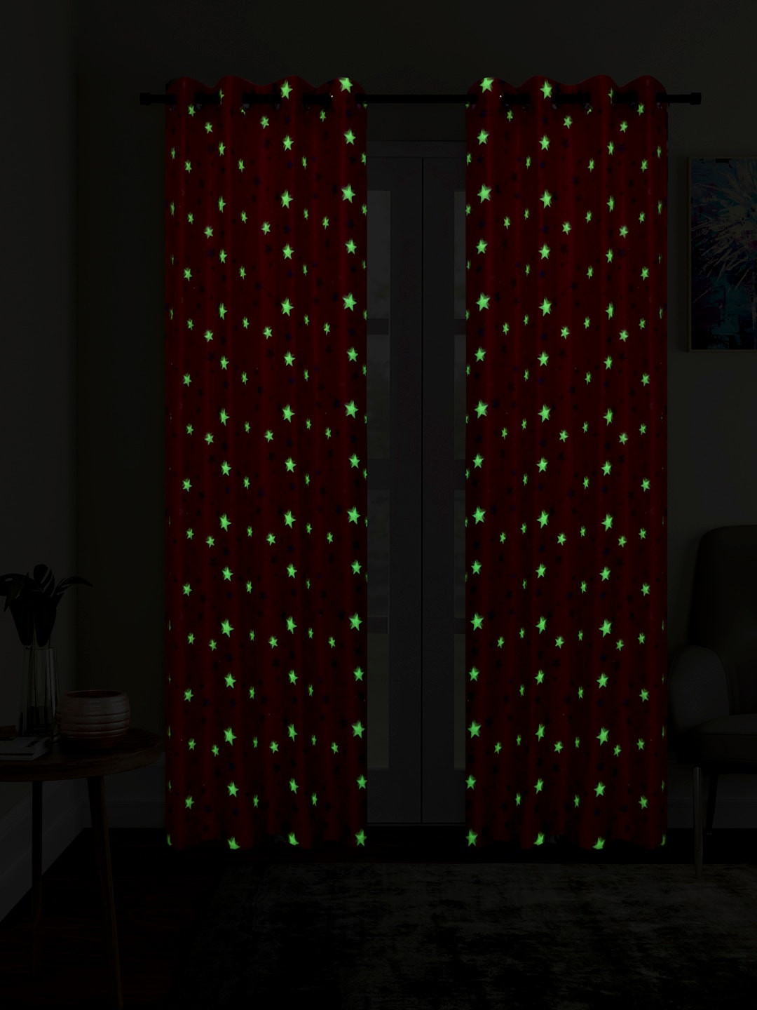 Cortina Pink Set of 2 Printed Glow In Dark Black Out Door Curtains