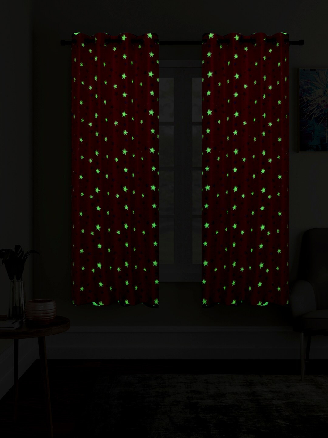 Cortina Pink Set of 2 Glow In The Dark Window Curtains