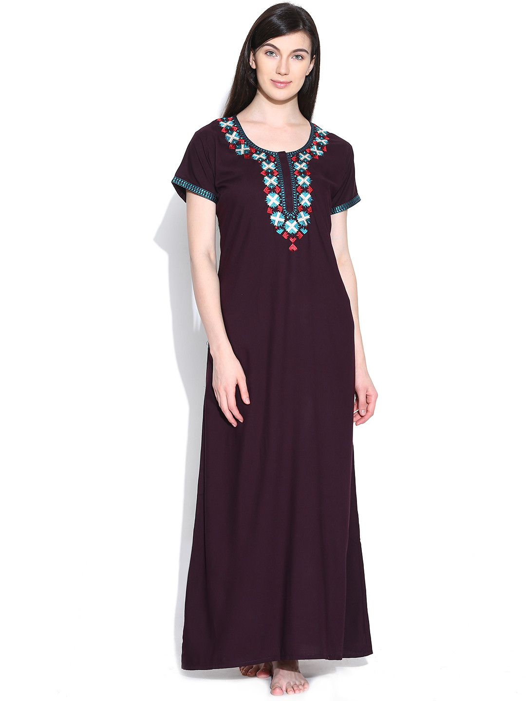 Sand Dune Aubergine Embroidered Maxi Nightdress 4405