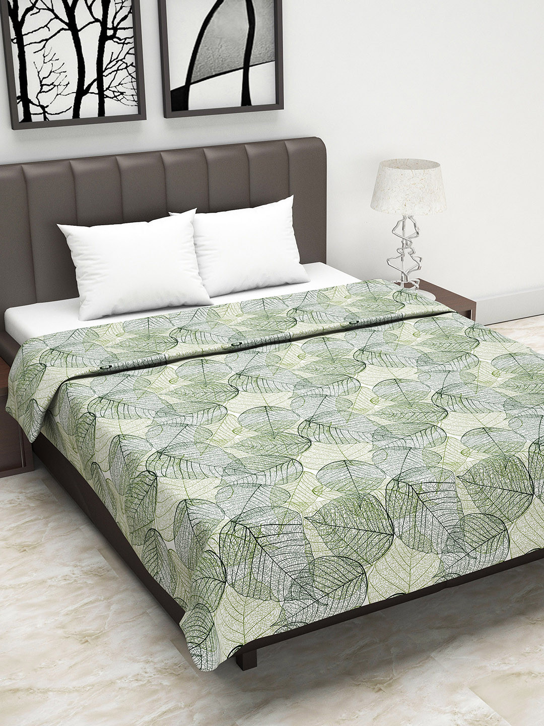 Divine Casa Green Floral AC Room 110 GSM Double Bed Dohar