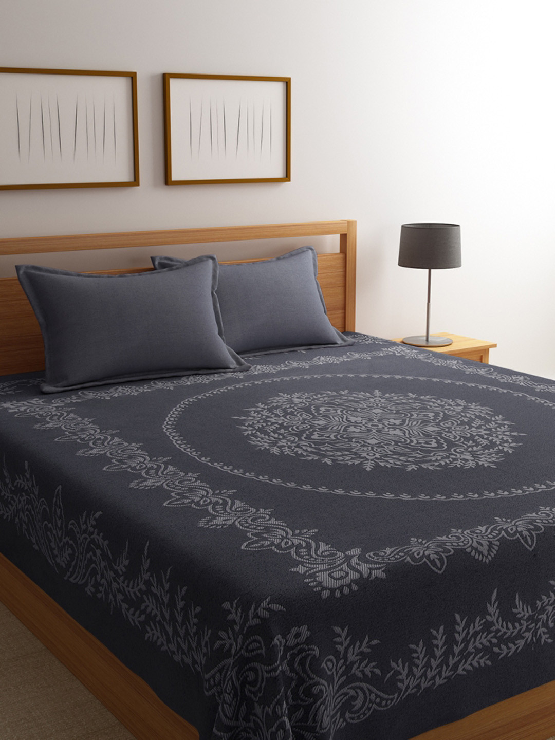 Saral Home Blue Ethnic Motifs Cotton 160 TC Queen Bedsheet with 2 Pillow Covers-100 x 90 inches