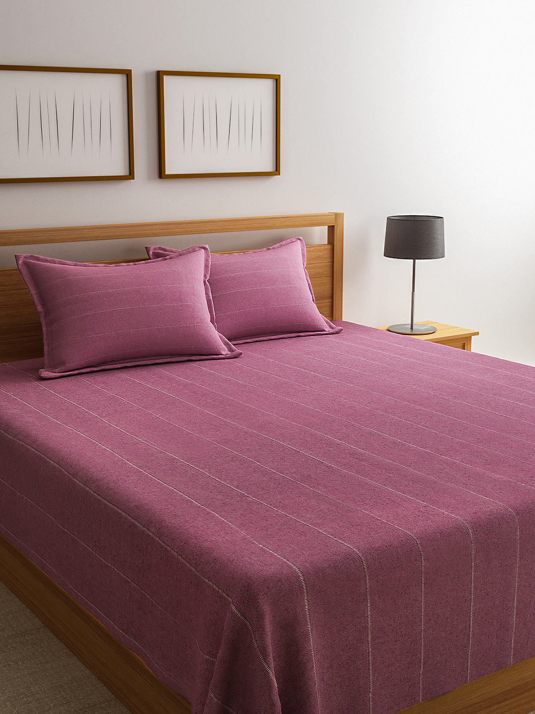 Saral Home Pink Striped 500 TC Bedsheet with 2 Pillow Covers