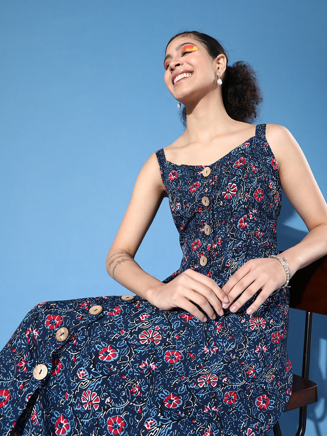 DressBerry Women Deep Navy Blue Romantic Florals Dress