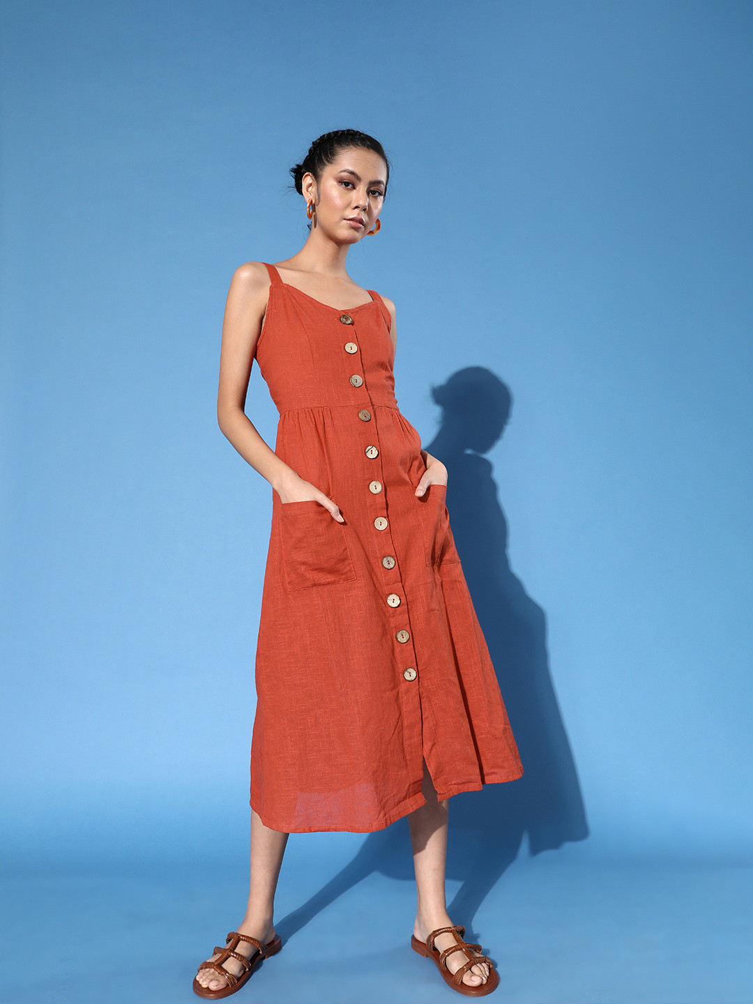 DressBerry Women Chic Rust Solid Sundress