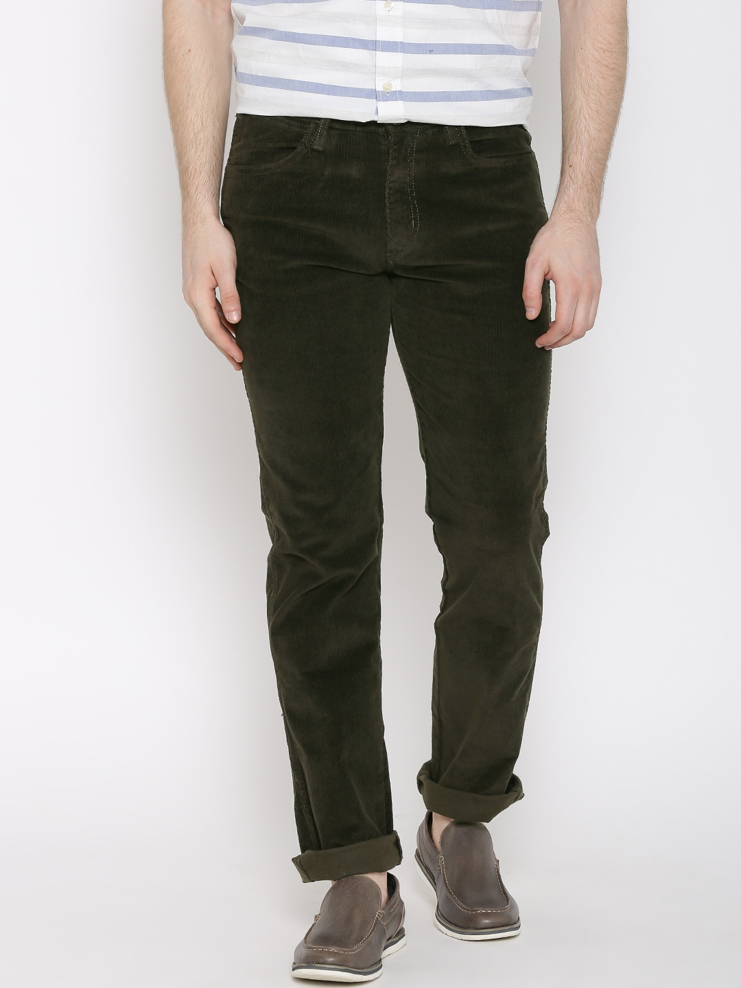 Buy Wrangler Olive Green Corduroy Trousers  Trousers for Men 1044666   Myntra