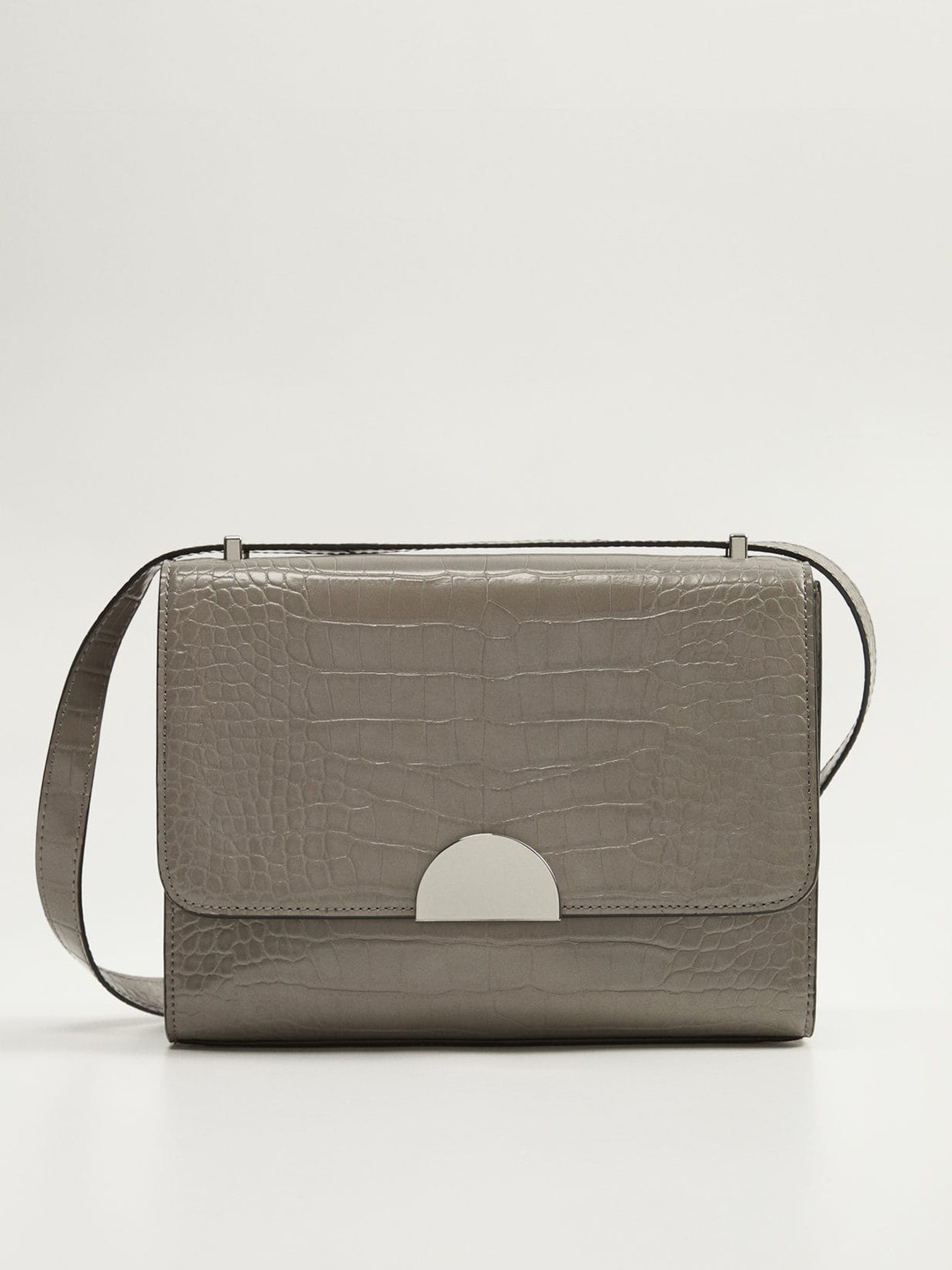 MANGO Grey Croc Pattern Sling Bag