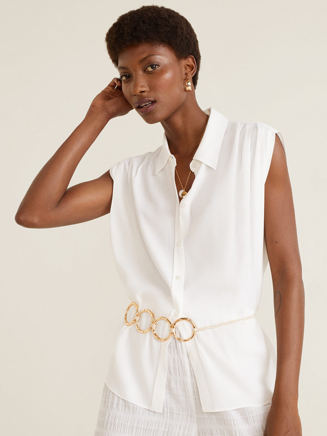 MANGO Women White Regular Fit Solid Casual Shirt