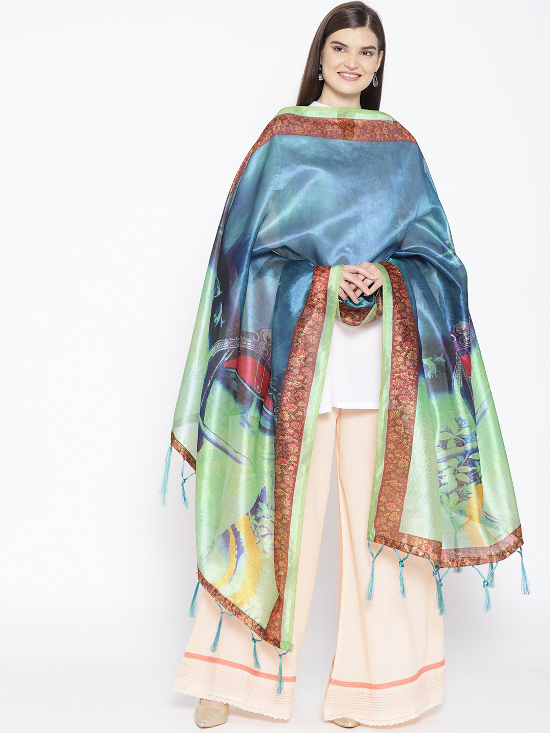 Shaily Blue & Green Solid Dupatta