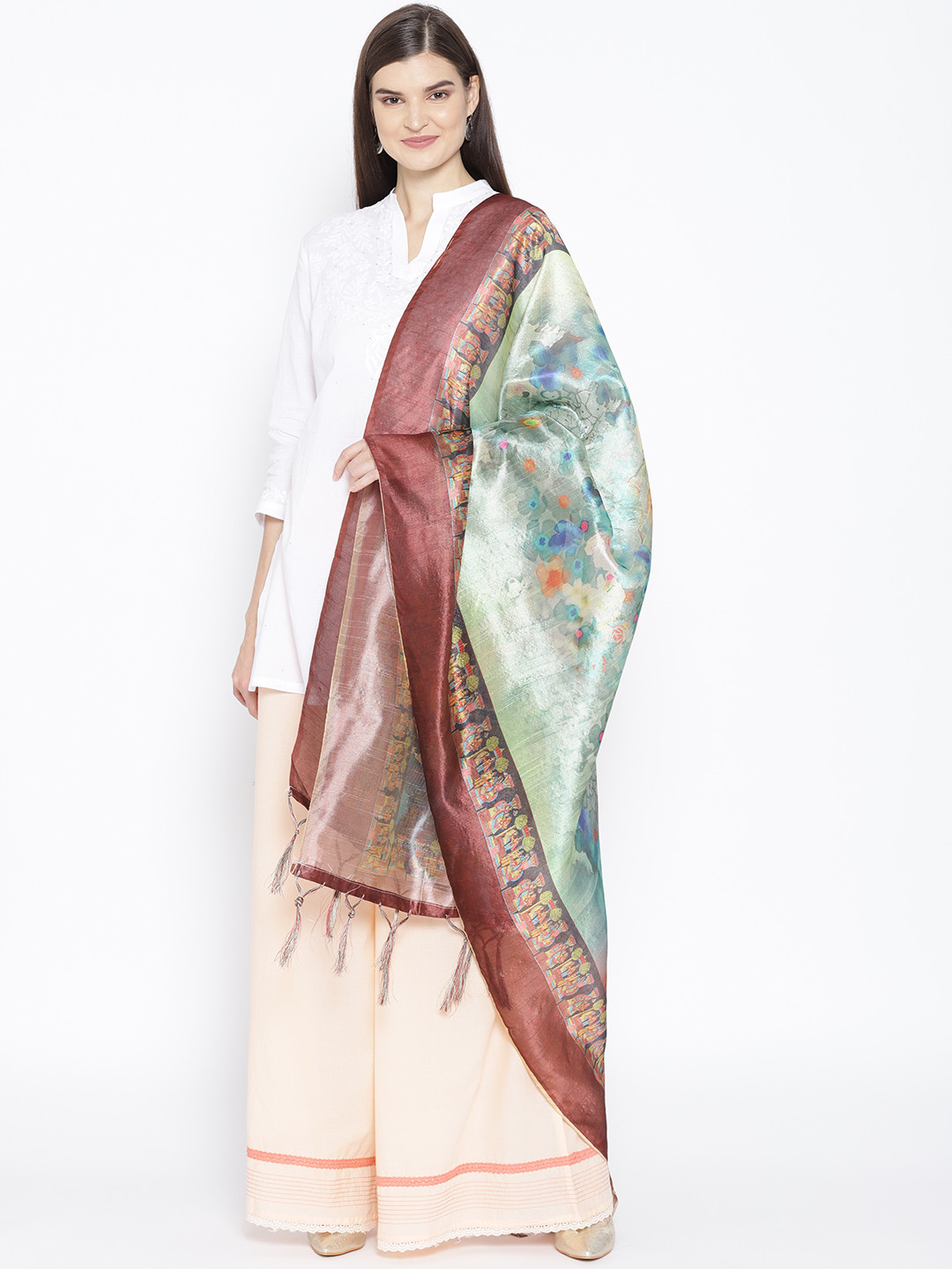 Shaily Green & Blue Printed Dupatta