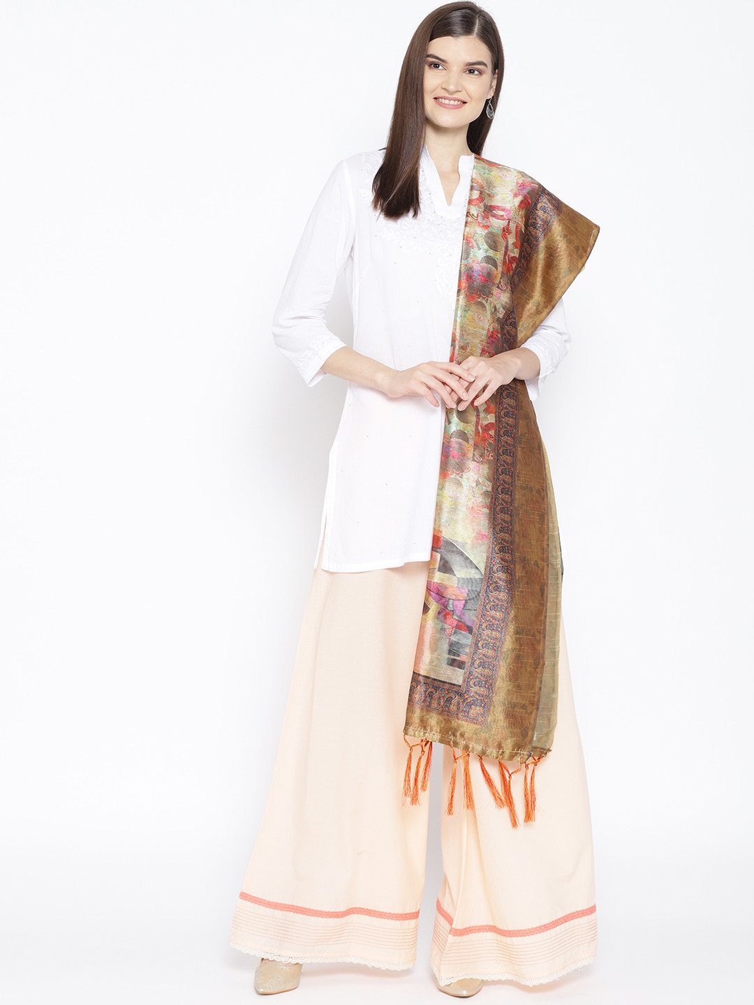 Shaily Yellow & Red Printed Dupatta