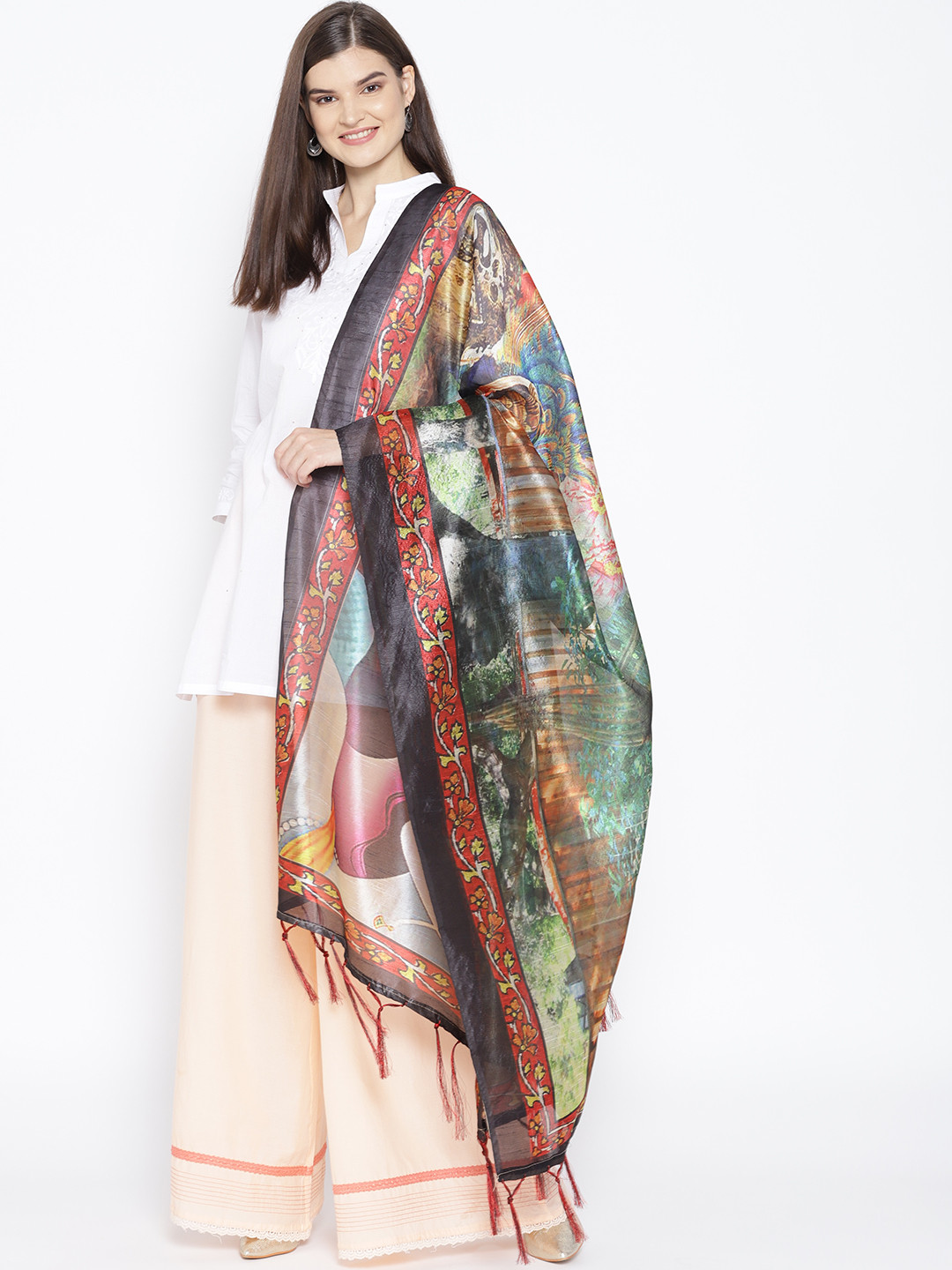 Shaily Green & Blue Printed Dupatta