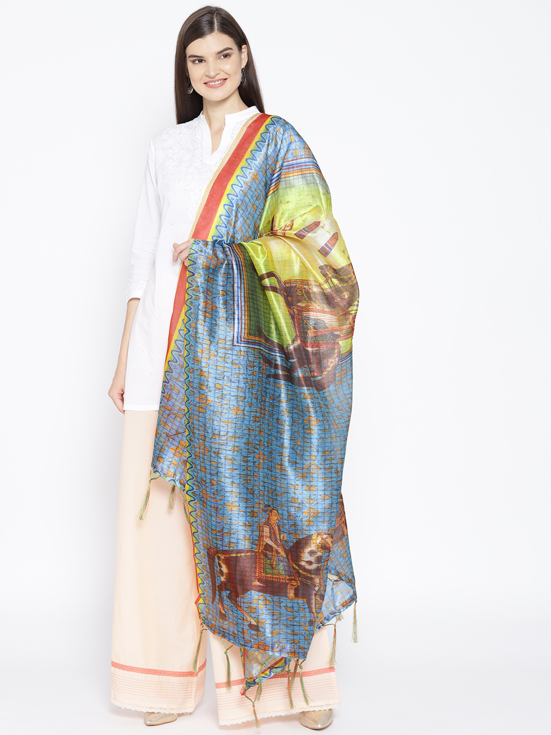 Shaily Blue & Green Printed Dupatta