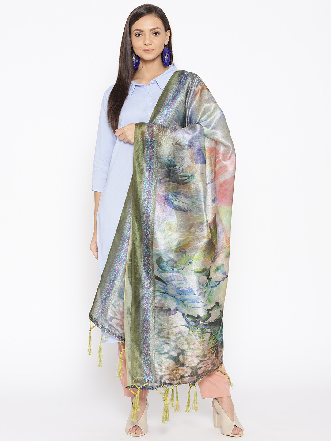Shaily Green & Beige Printed Dupatta