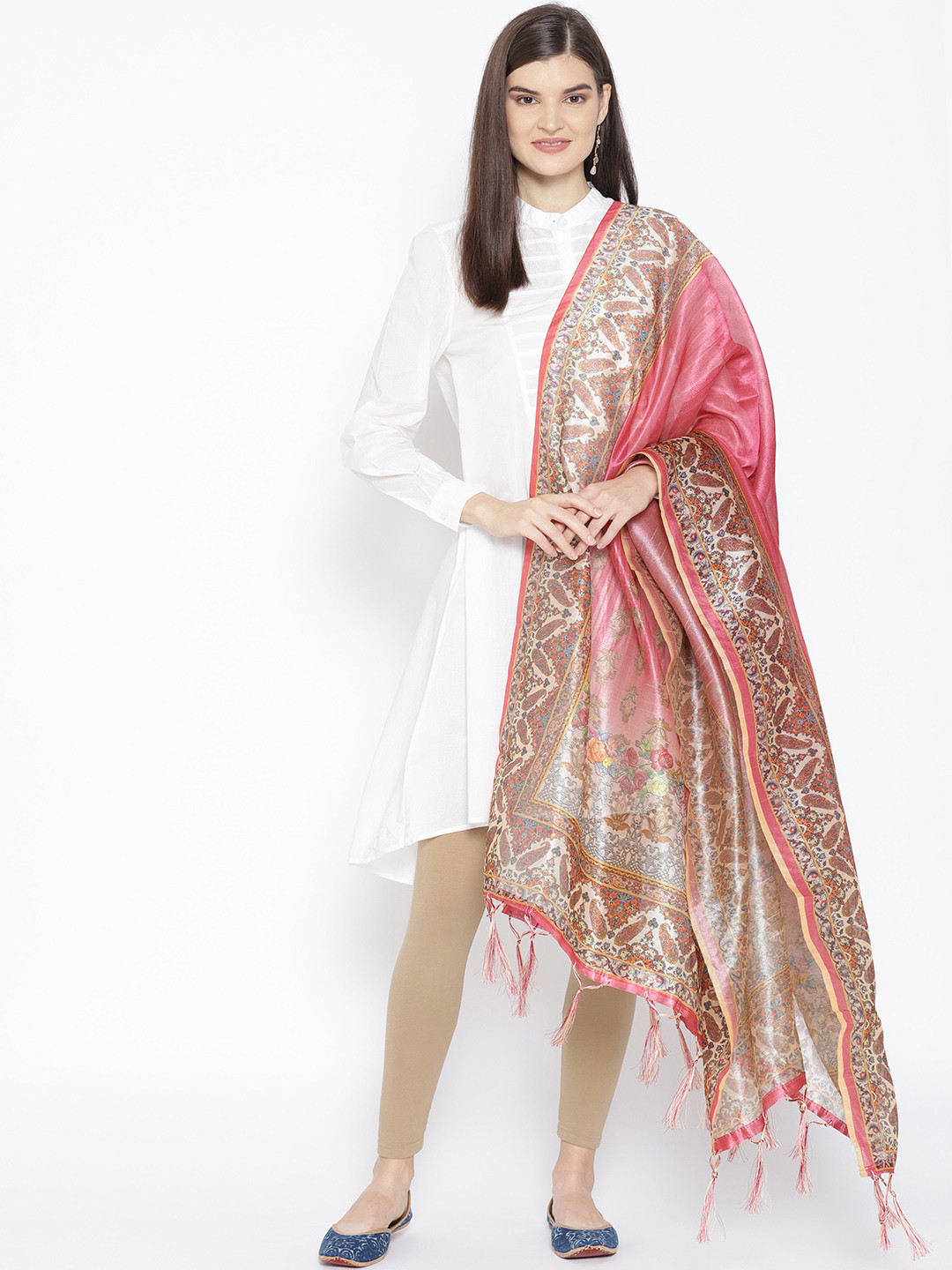 Shaily Pink & Beige Printed Dupatta