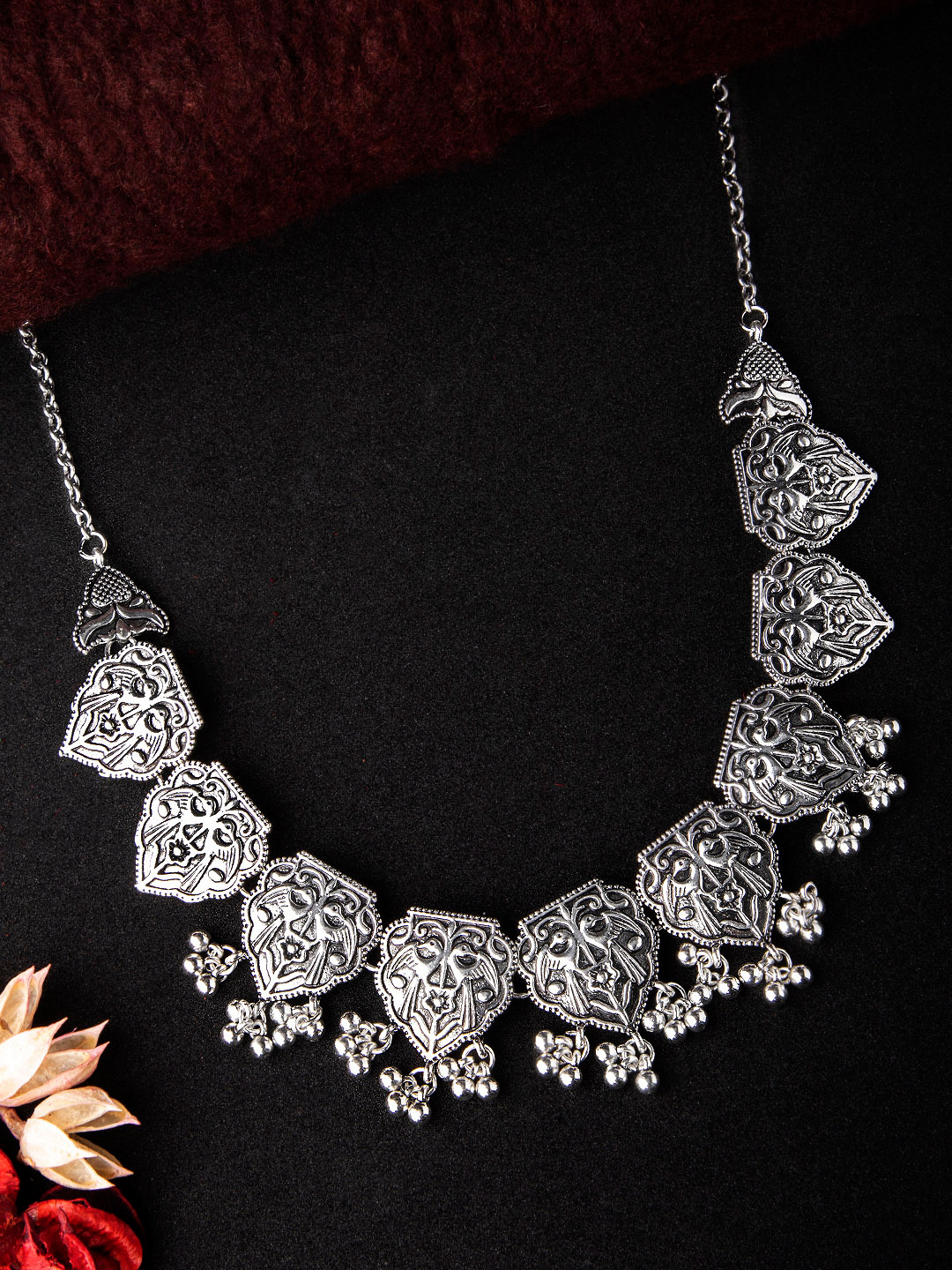 Rubans Oxidised Silver-Toned Hand Crafted  Statement Necklace