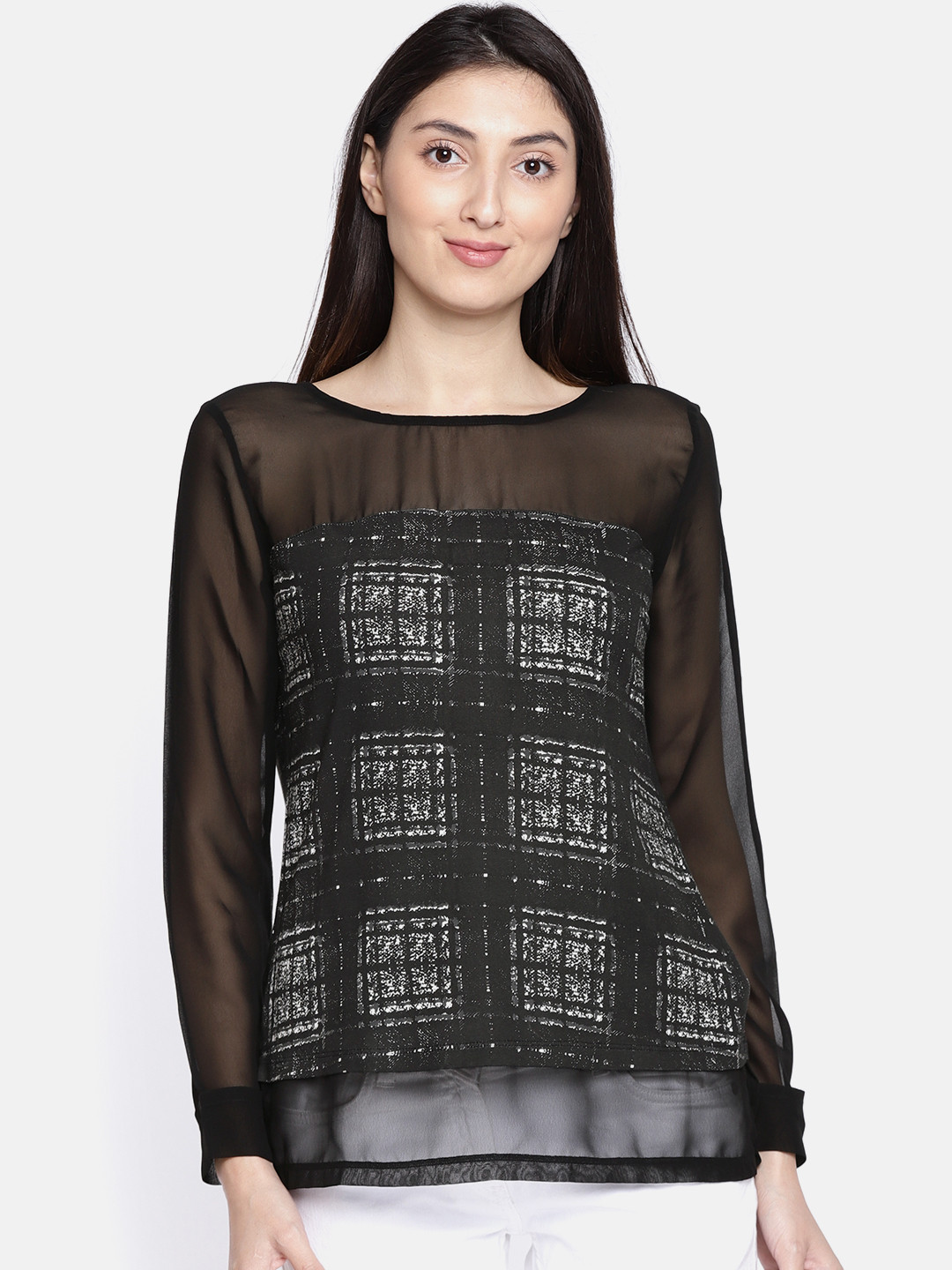 Wills Lifestyle Women Black Printed Top