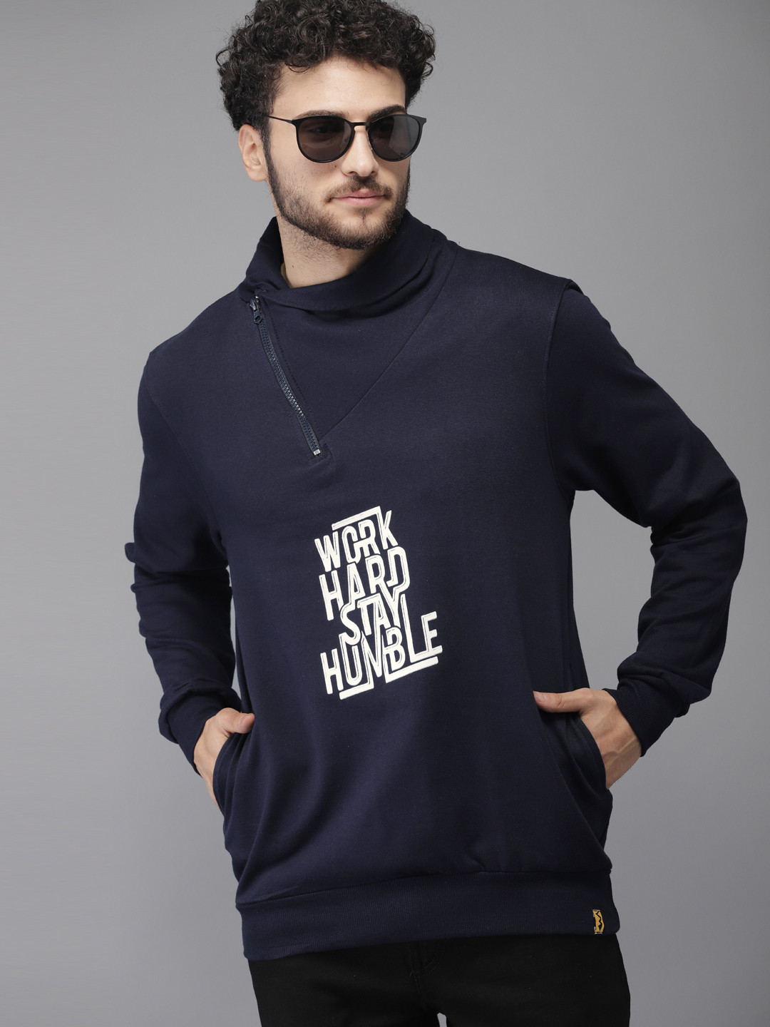 Campus Sutra Men Navy Blue & White Printed Sweatshirt