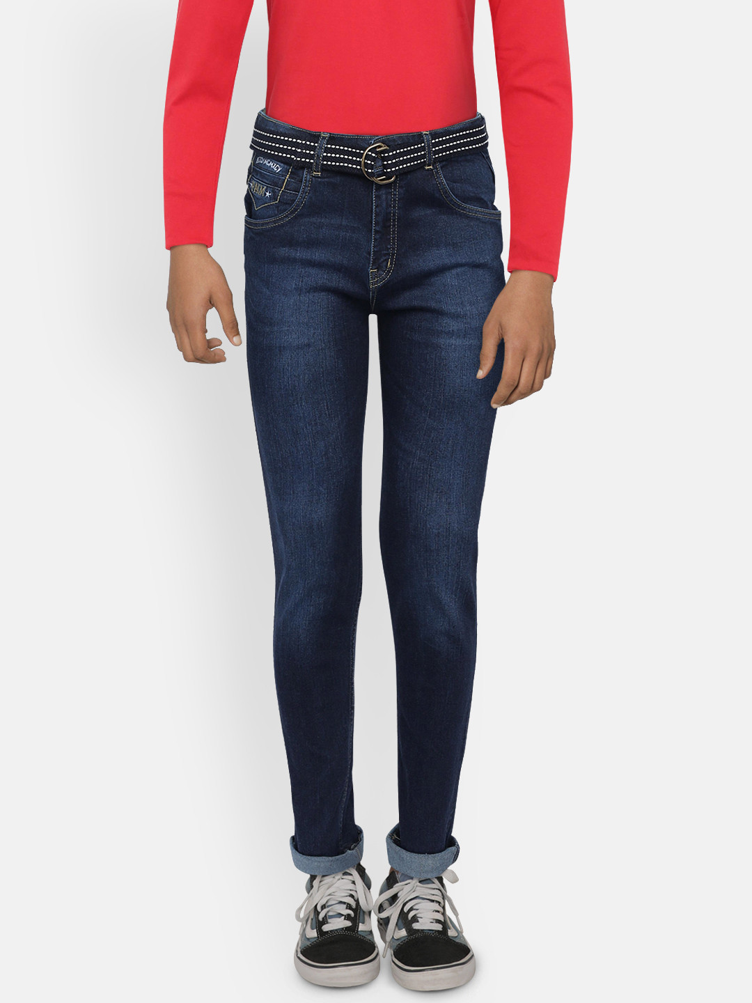 Palm Tree Boys Navy Blue Slim Fit Mid-Rise Clean Look Stretchable Jeans