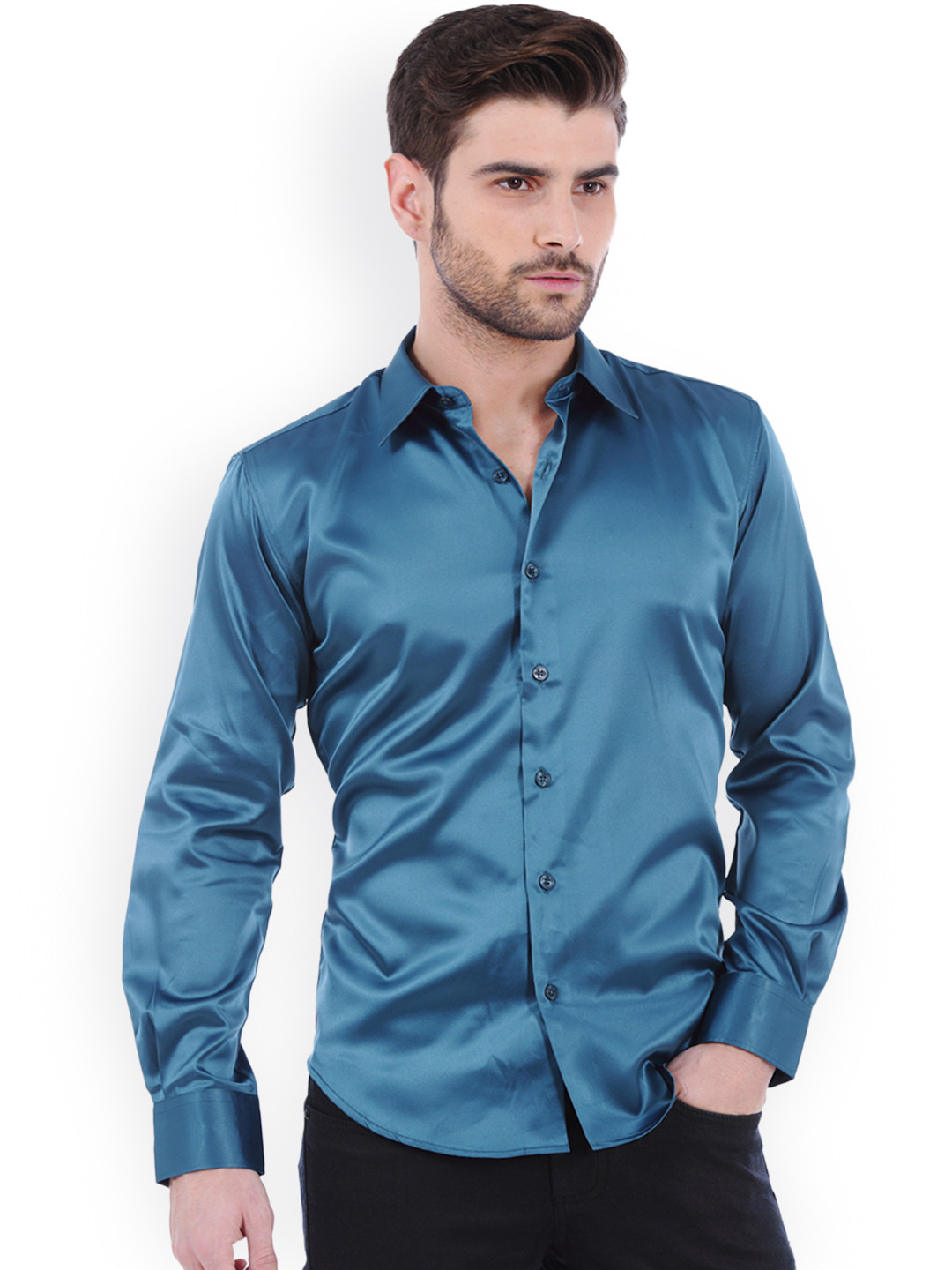 Basics Turquoise Blue Slim Fit Shirt