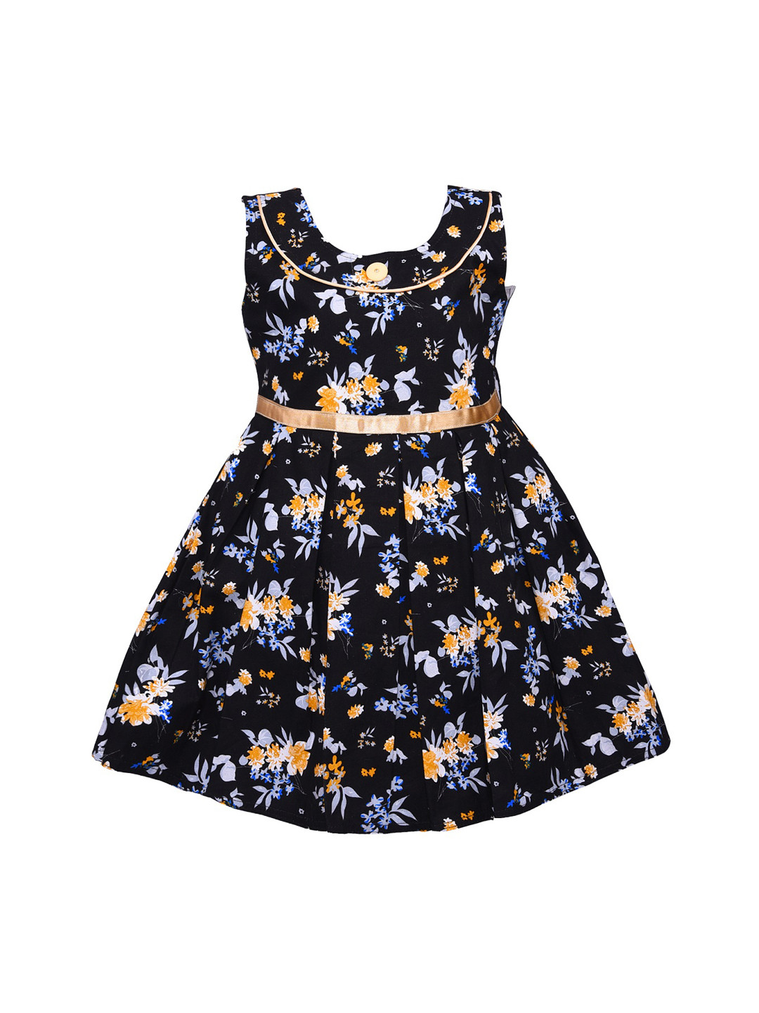 Wish Karo Girls Black & Yellow Floral Printed Fit and Flare Dress